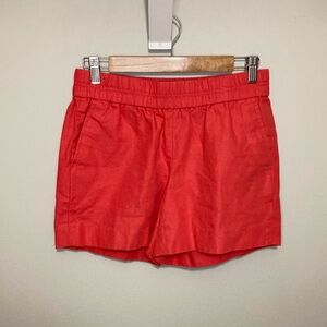 Crew Women’s Cotton Shorts with pockets, Size 2, elastic waist, coral red orange